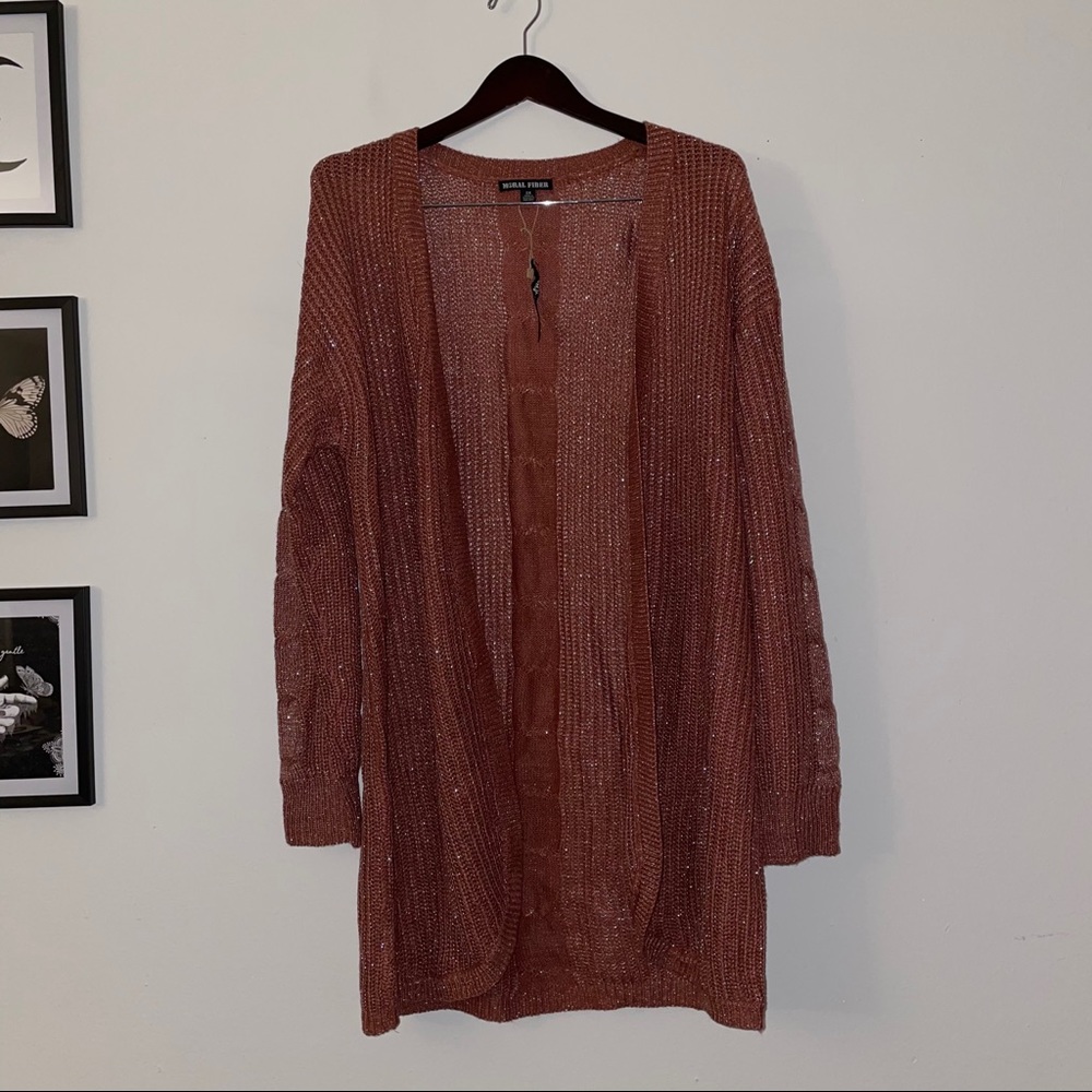 Dusty Rose Sparkle Cable Knit Cardigan
